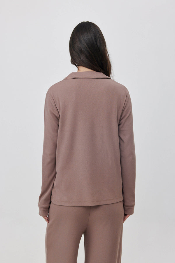 Oat Ribbed Button-Up Shirt