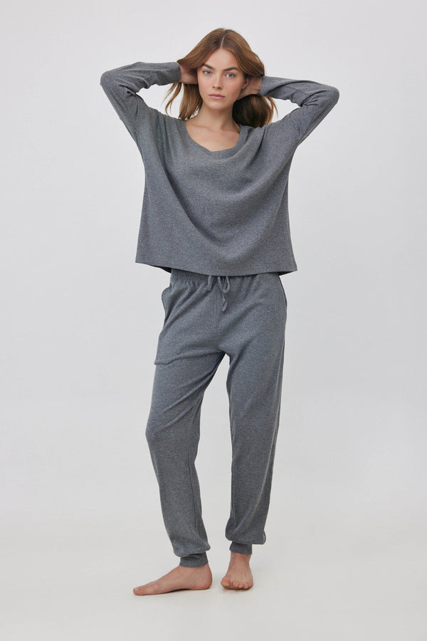 Grey Ribbed Long Pants