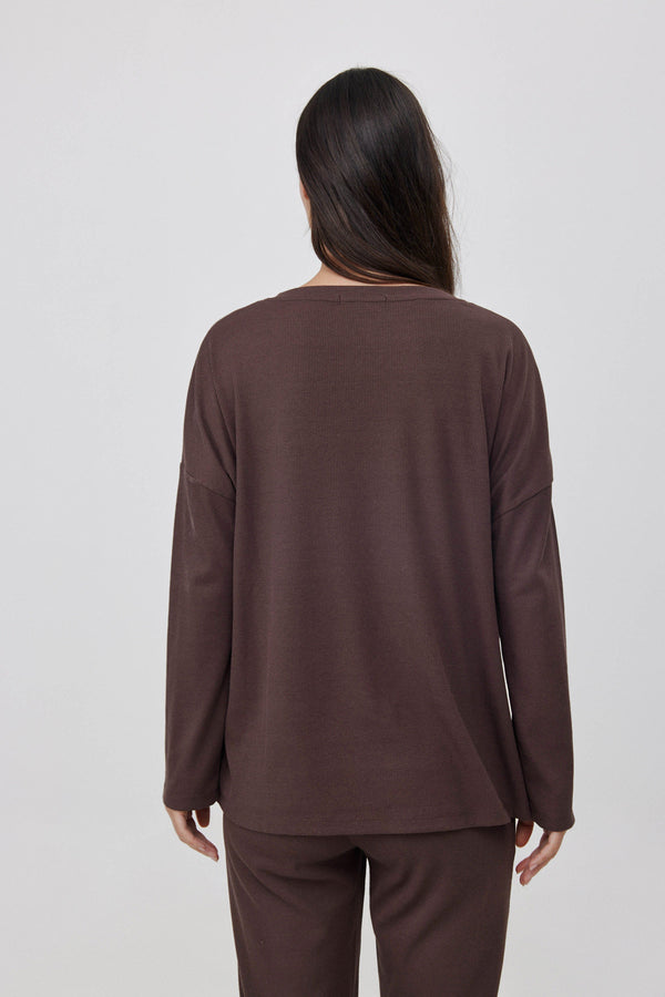 Espresso V-Neck Ribbed Tee