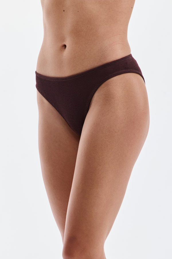 Adjustable Rise Textured Bikini Bottom - Brown