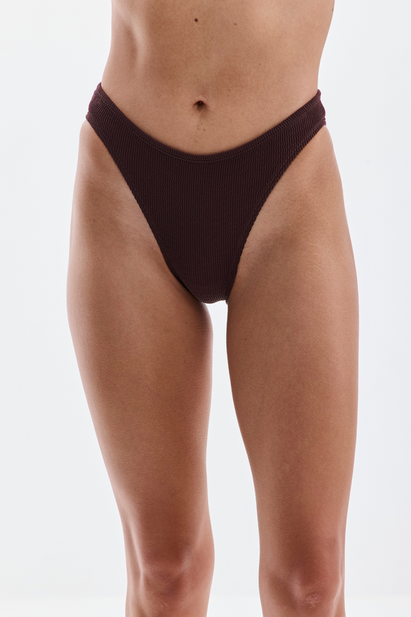 Adjustable Rise Textured Bikini Bottom - Brown