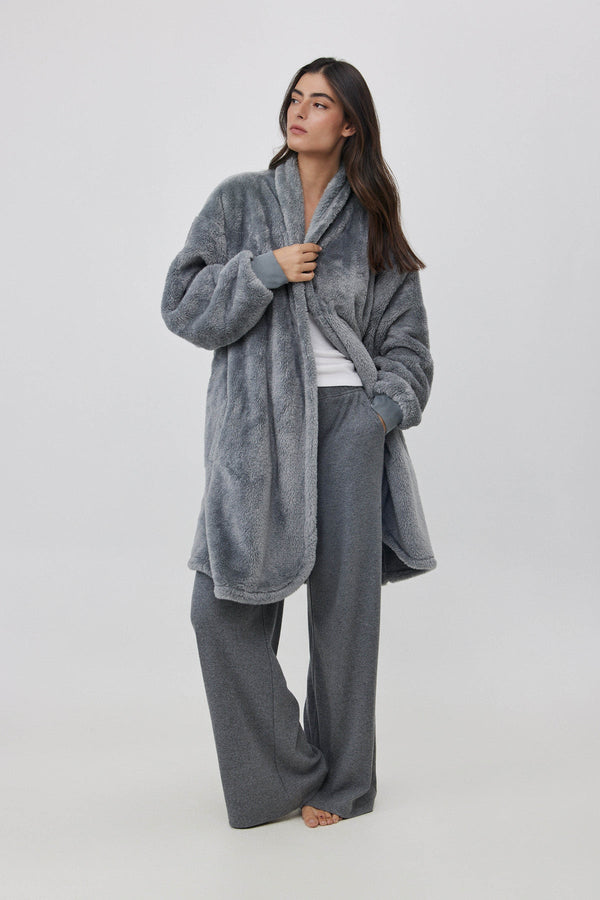 KNEE-LENGTH FLEECE JACKET IN GREY