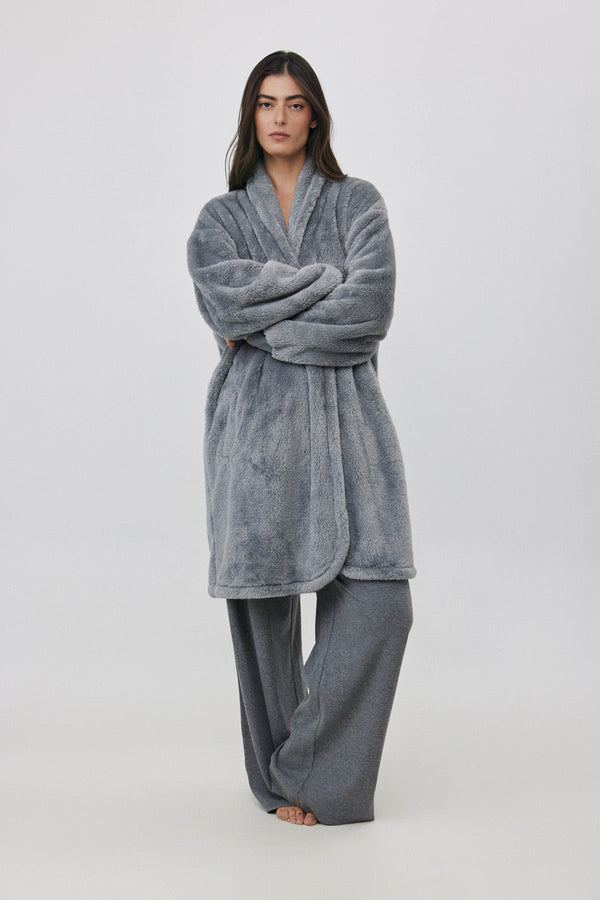 KNEE-LENGTH FLEECE JACKET IN GREY