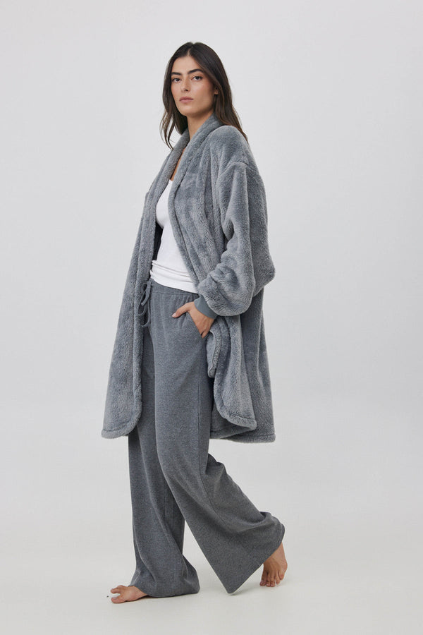 KNEE-LENGTH FLEECE JACKET IN GREY