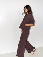 BROWN FRENCH TERRY WIDE LEG PANTS