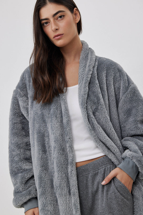 KNEE-LENGTH FLEECE JACKET IN GREY