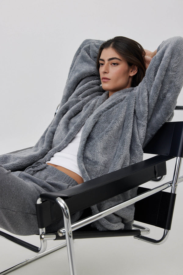KNEE-LENGTH FLEECE JACKET IN GREY