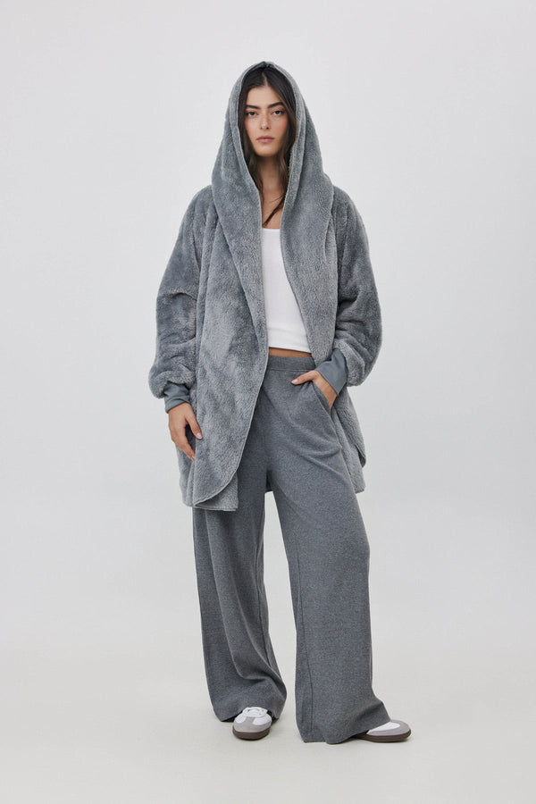 FLEECE JACKET WITH HOODIE IN GREY
