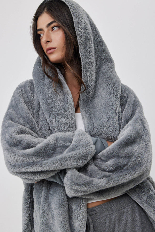 FLEECE JACKET WITH HOODIE IN GREY