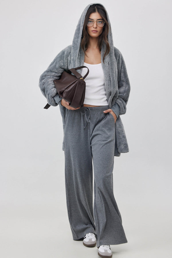 FLEECE JACKET WITH HOODIE IN GREY