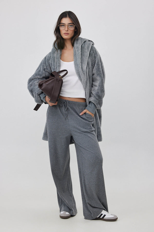 FLEECE JACKET WITH HOODIE IN GREY