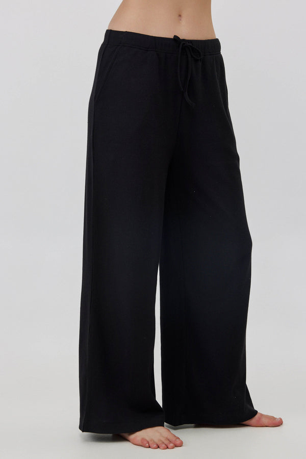 Black Ribbed Wide-Leg Pants
