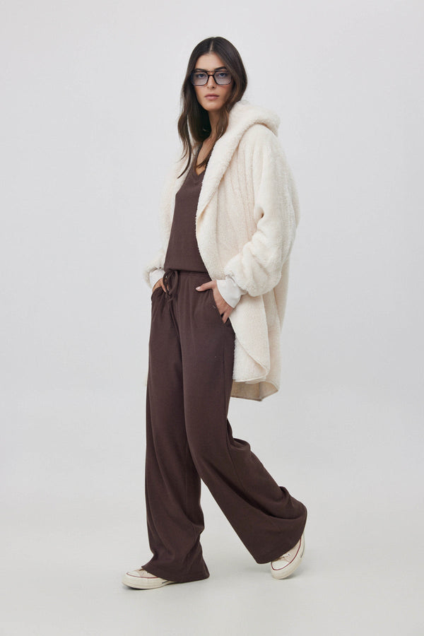 FLEECE JACKET WITH HOODIE IN CREAM