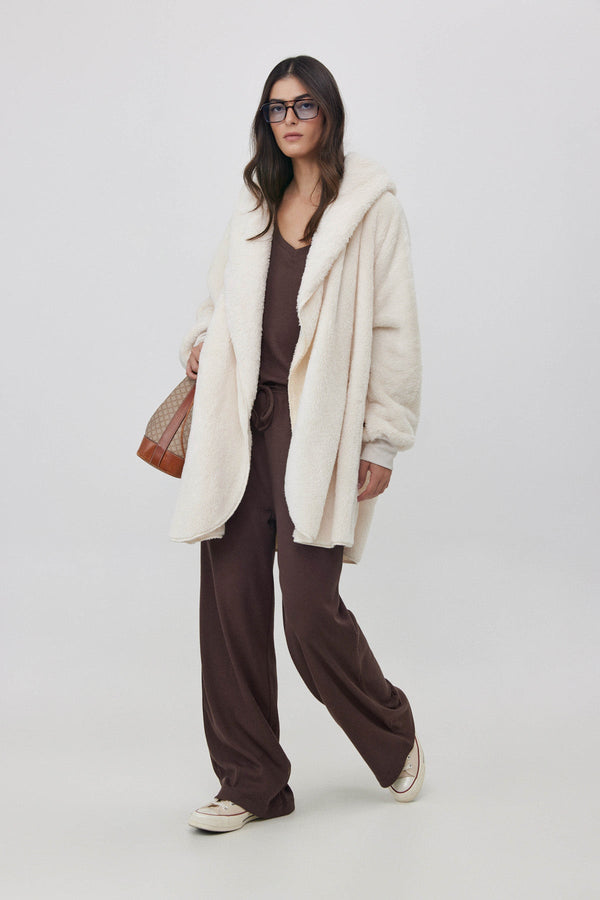 FLEECE JACKET WITH HOODIE IN CREAM