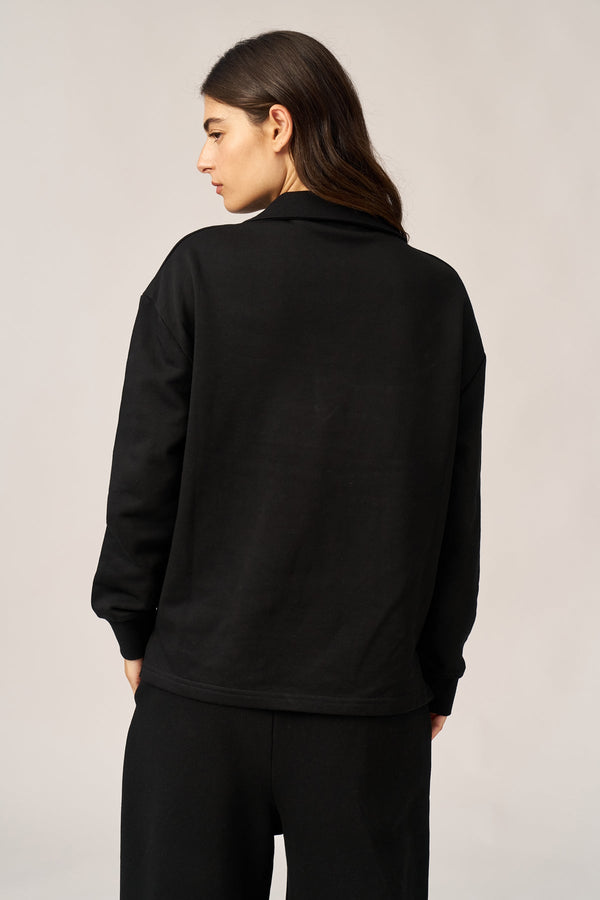 BLACK FRENCH TERRY POLO SHIRT
