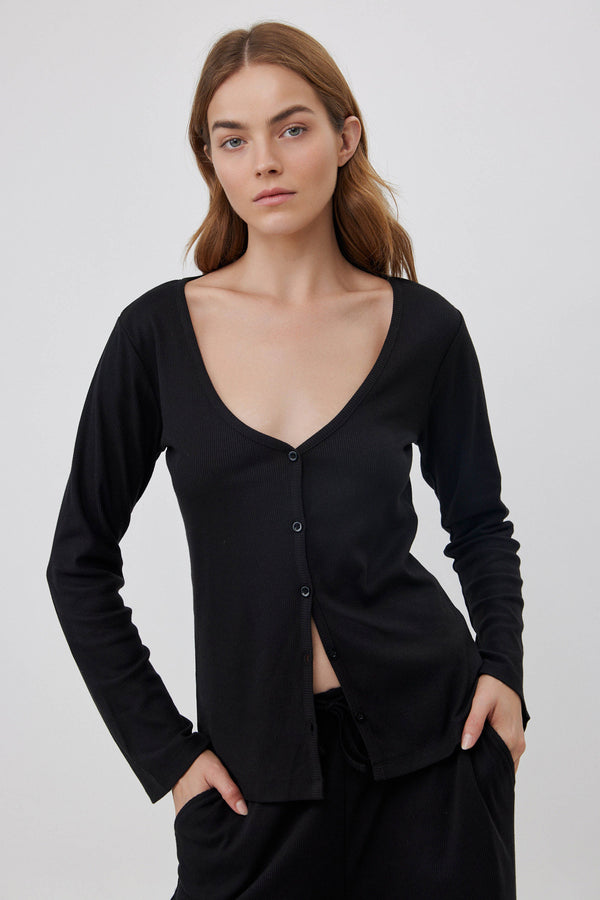 Black Short Ribbed Cardigan