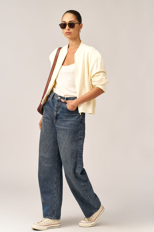 CREAM FRENCH TERRY BOMBER JACKET