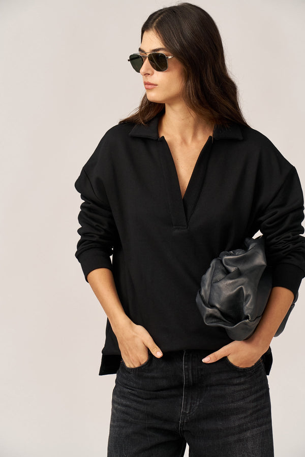 BLACK FRENCH TERRY POLO SHIRT