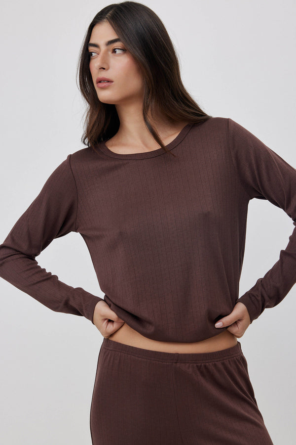 Brown Pointelle Long Shirt
