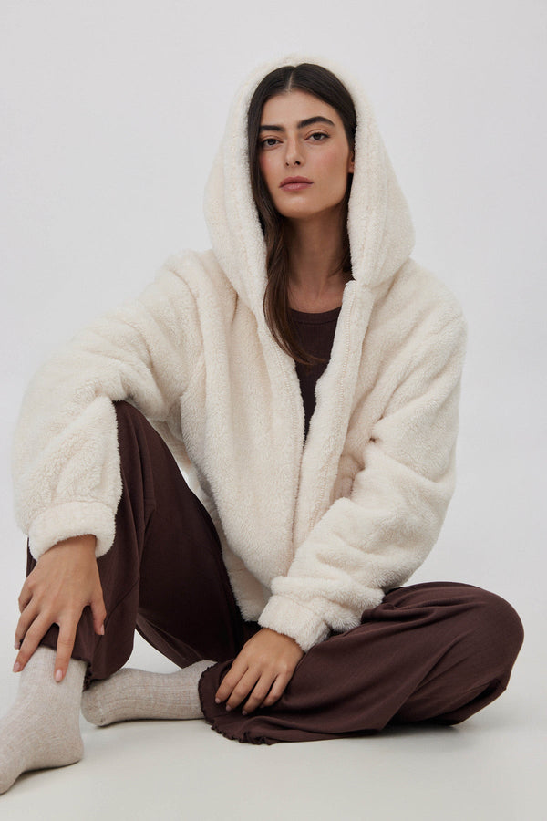 FLEECE JACKET WITH FRONT ZIP IN CREAM