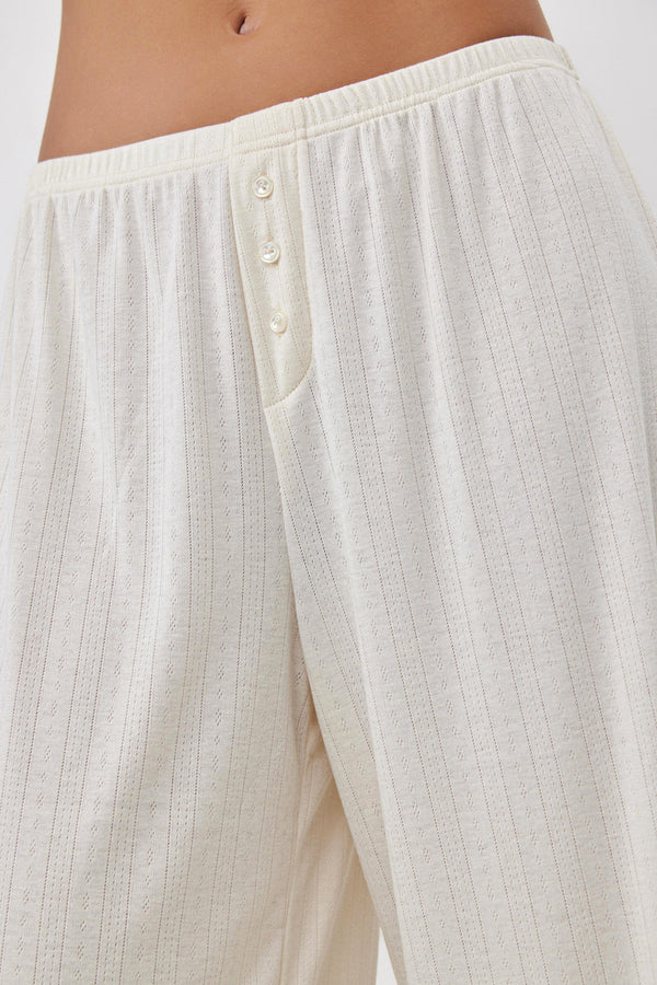 Cream Pointelle Wide-Leg Pants