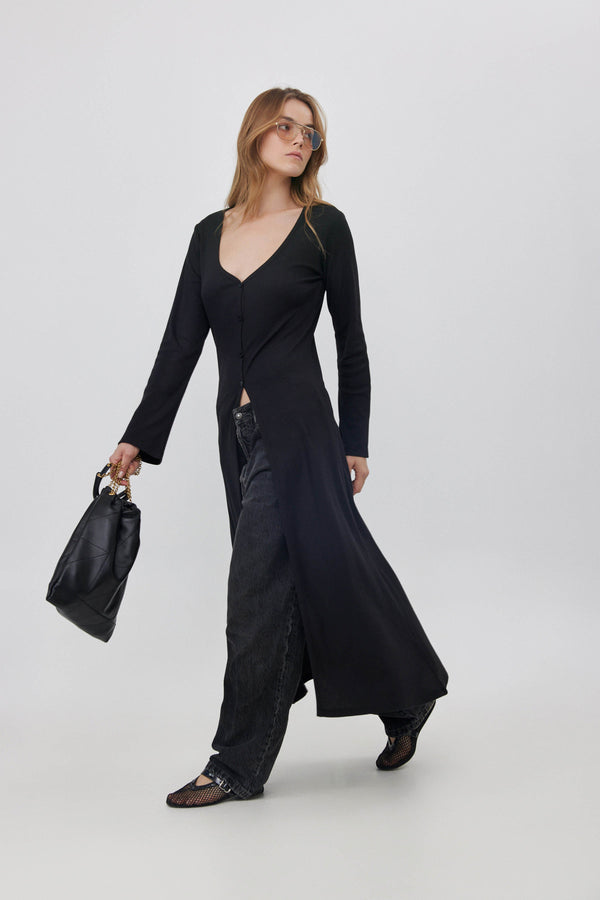Black Ribbed Longline Cardigan