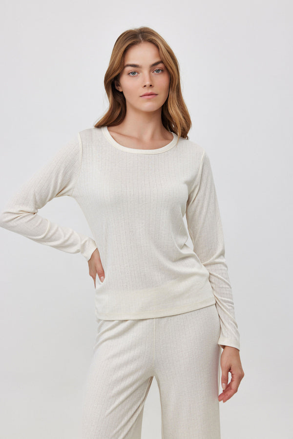 Cream Pointelle Long Shirt
