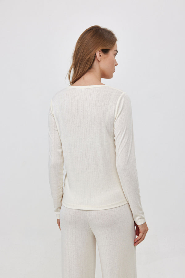 Cream Pointelle Long Shirt