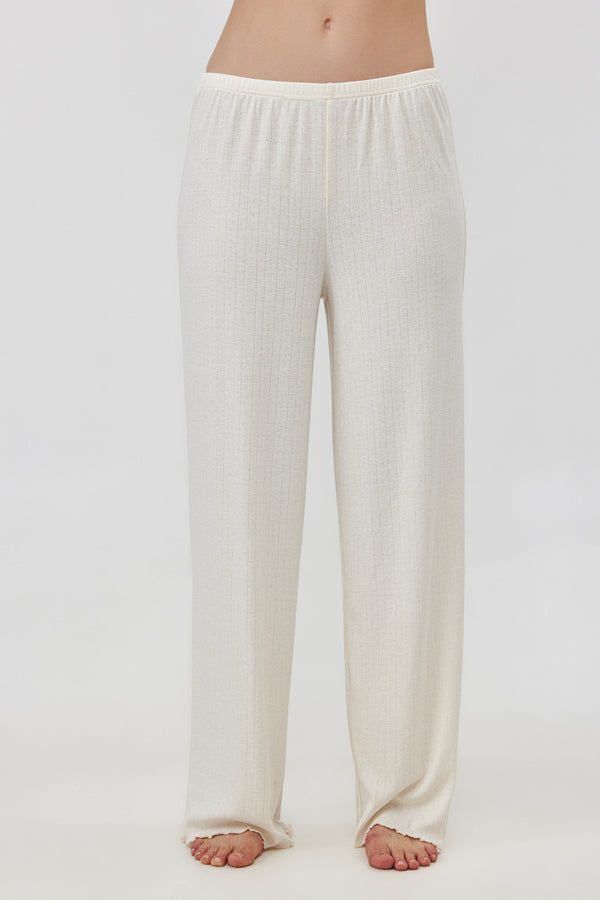 Cream Pointelle Straight Pants