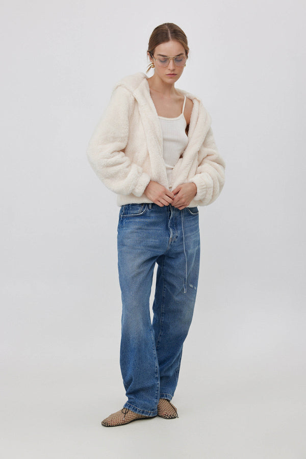 FLEECE JACKET WITH FRONT ZIP IN CREAM