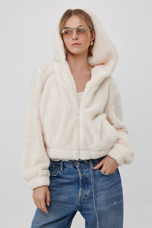 FLEECE JACKET WITH FRONT ZIP IN CREAM