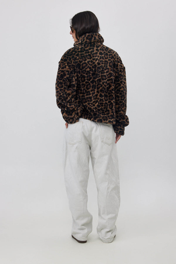 SHORT FLEECE JACKET WITH WIDE COLLAR  IN ANIMAL PRINT