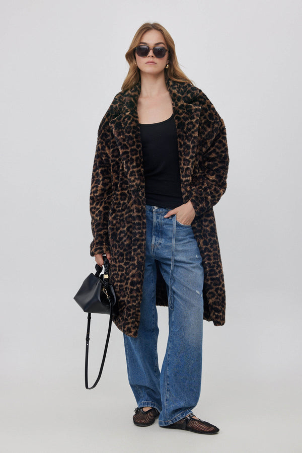 LONG FLEECE JACKET IN ANIMAL PRINT