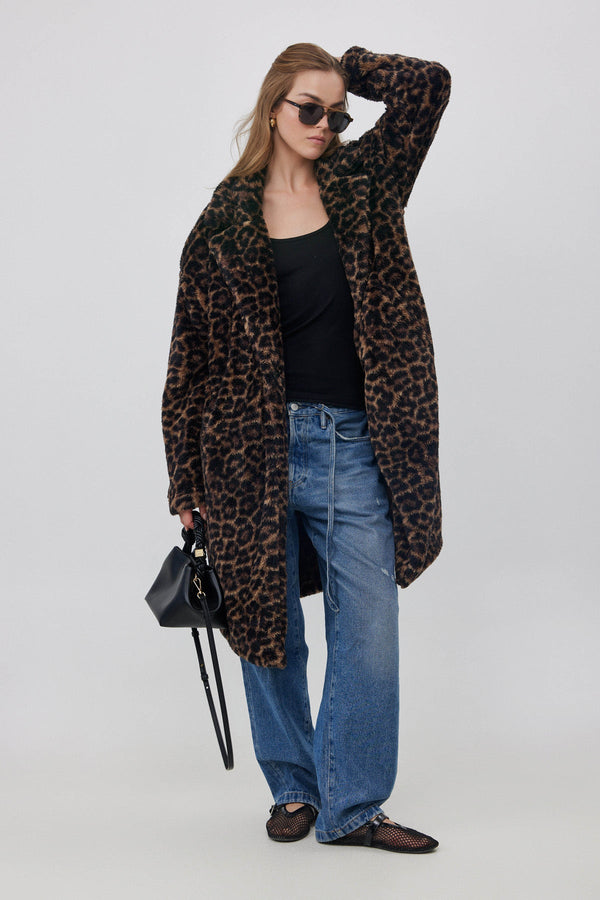 LONG FLEECE JACKET IN ANIMAL PRINT