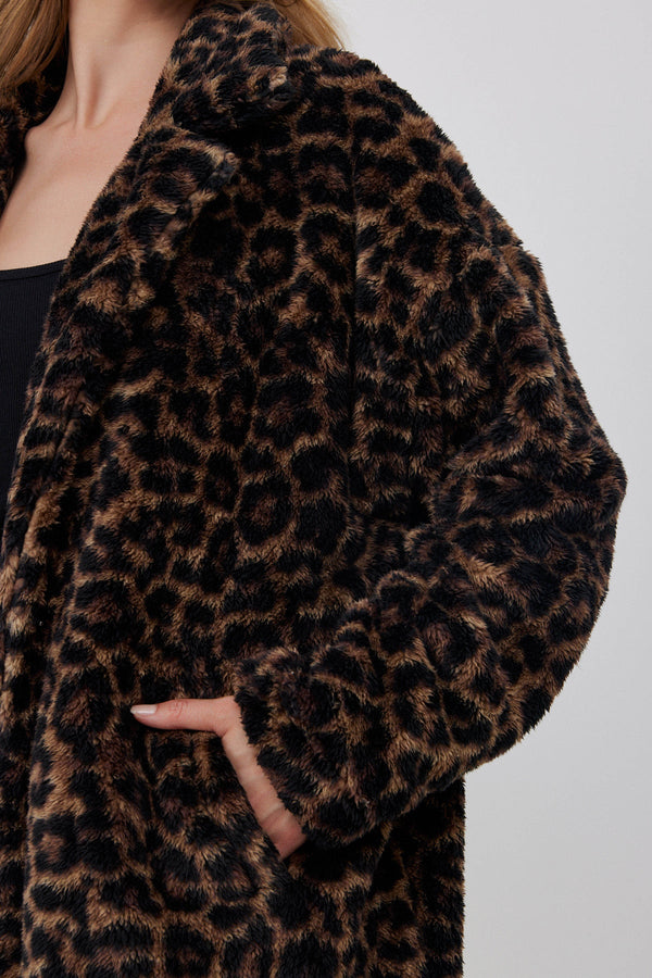 LONG FLEECE JACKET IN ANIMAL PRINT
