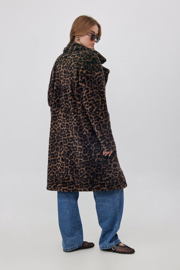 LONG FLEECE JACKET IN ANIMAL PRINT
