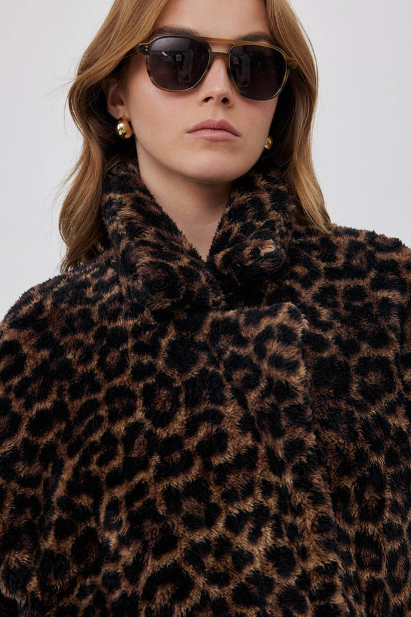 LONG FLEECE JACKET IN ANIMAL PRINT
