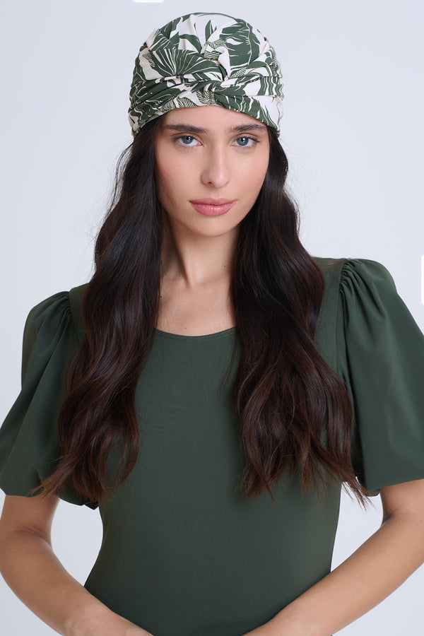 GOTTEX MODEST LEAVES PRINT TURBAN HEADPIECE