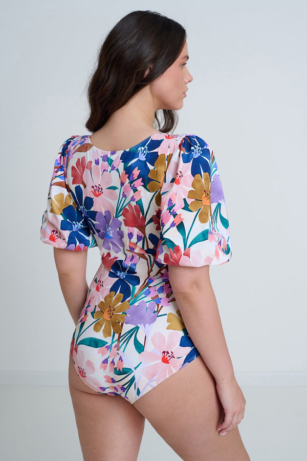 GOTTEX MODEST FLORAL PUFF SLEEVE ONE PIECE SWIMSUIT