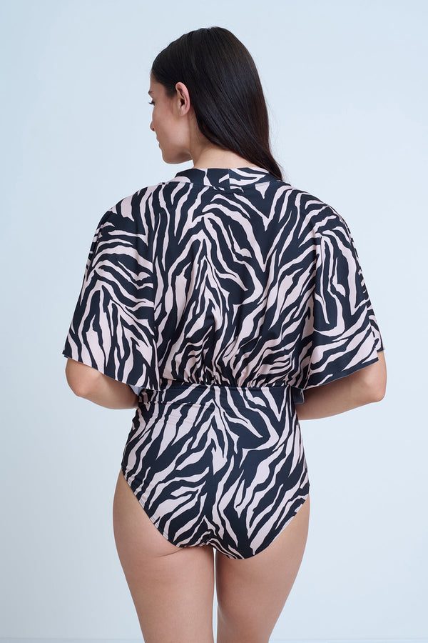 GOTTEX MODEST SURPLICE BLOUSON ONE PIECE SWIMSUIT IN ANIMAL PRINT