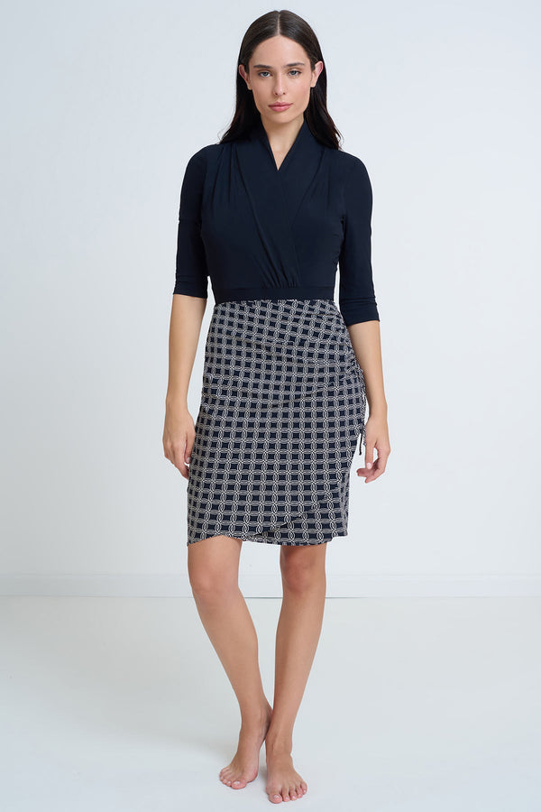 GOTTEX MODEST SURPLICE SKIRT WITH SIDE SHIRRING IN BLACK