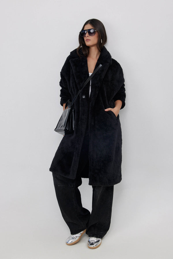 LONG FLEECE JACKET IN BLACK