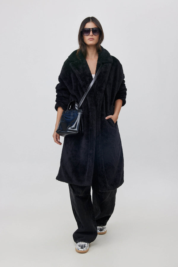 LONG FLEECE JACKET IN BLACK