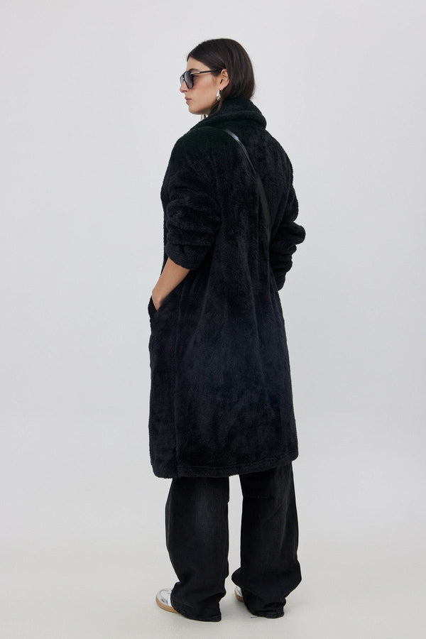 LONG FLEECE JACKET IN BLACK
