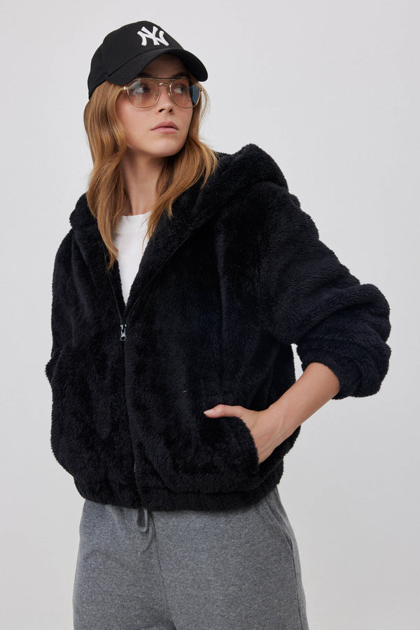FLEECE JACKET WITH FRONT ZIP IN BLACK