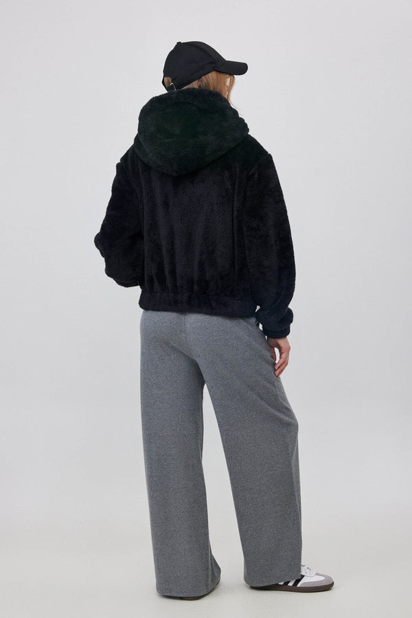 FLEECE JACKET WITH FRONT ZIP IN BLACK