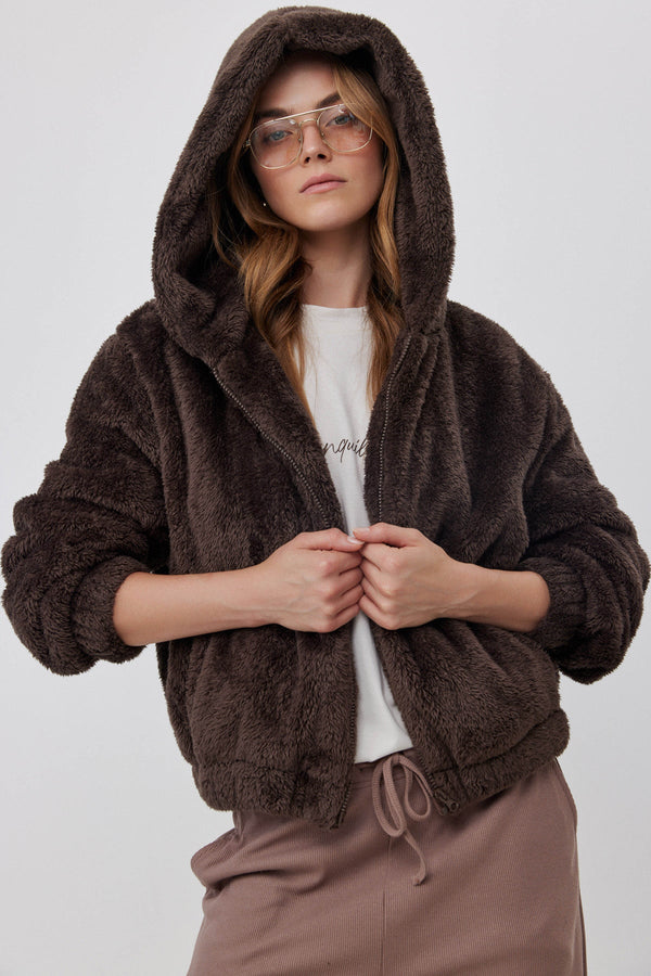 FLEECE JACKET WITH FRONT ZIP IN BROWN