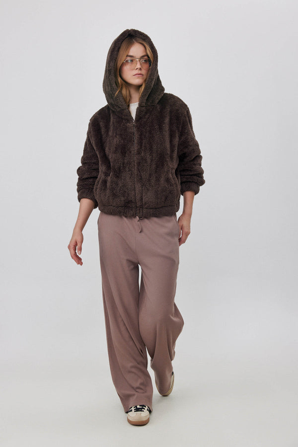 FLEECE JACKET WITH FRONT ZIP IN BROWN