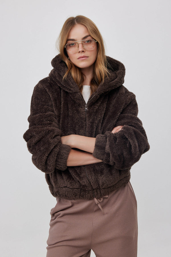 FLEECE JACKET WITH FRONT ZIP IN BROWN