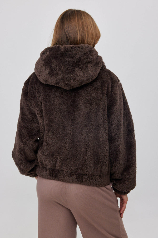 FLEECE JACKET WITH FRONT ZIP IN BROWN